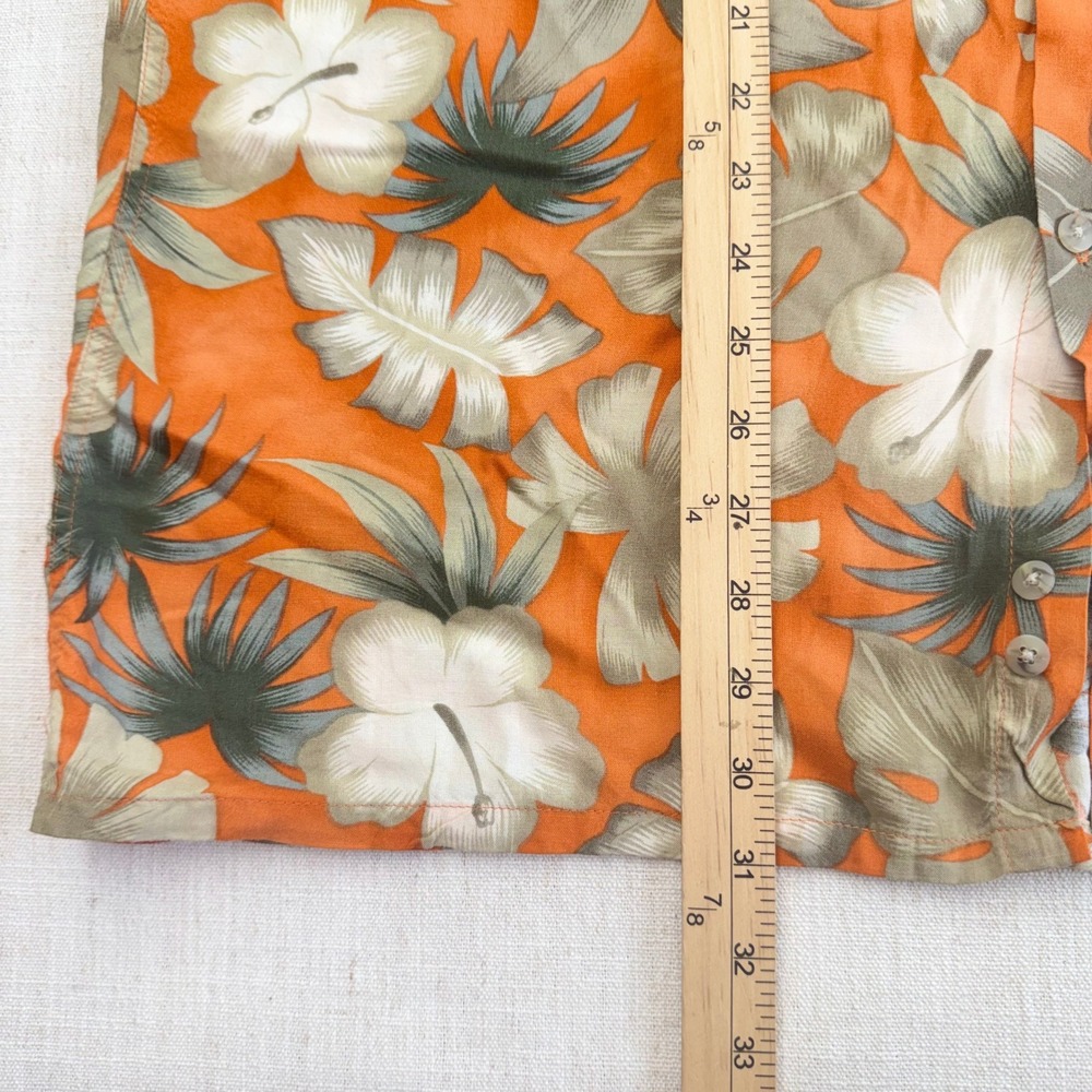 Campia Moda Mens Orange Tropical Hibiscus Floral Rayon Hawaiian Shirt Large L - Picture 9 of 15